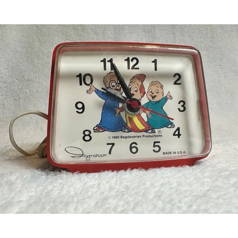 Vintage Alvin & Chipmunks Alarm Clock Model 49-666 Toastmaster Red Plastic Runs